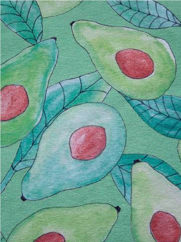 Avokadot-kangas, vihreä, puuvilla-interlock-neulos