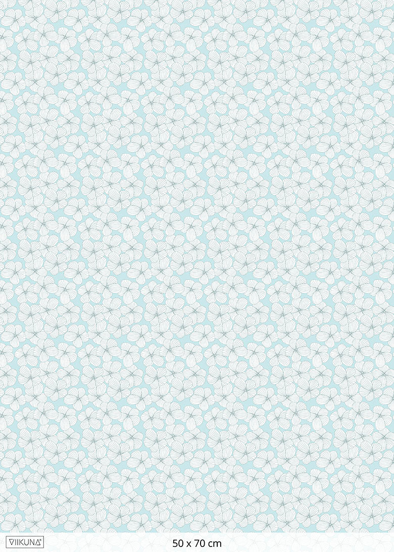 kukkaketo-kangas-vaalea-turkoosi-puuvillasatiini-viikuna-50x70-cm