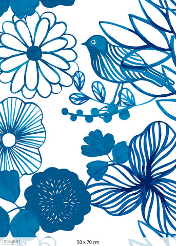 Blossom-kangas, sininen, puuvilla-interlock-neulos