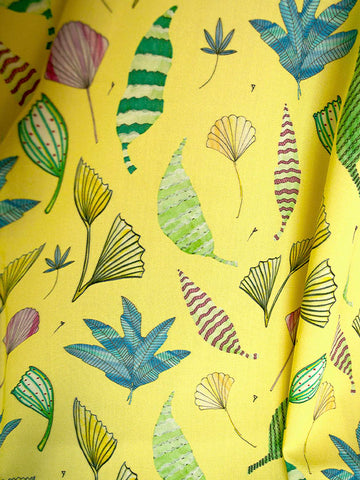 Hunajakenno-kangas, harmaa ja keltainen, puuvilla-interlock-neulos