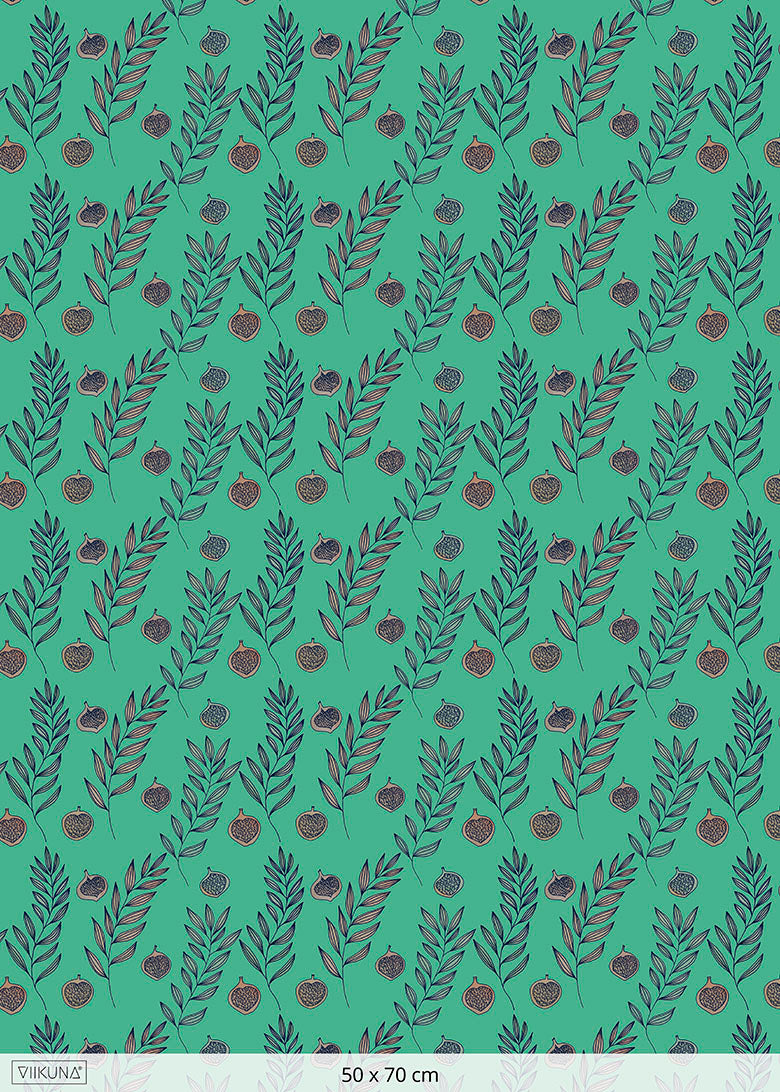 viikunahedelmät-kangas-vihreä-puuvillatrikoo-viikuna-50x70-cm